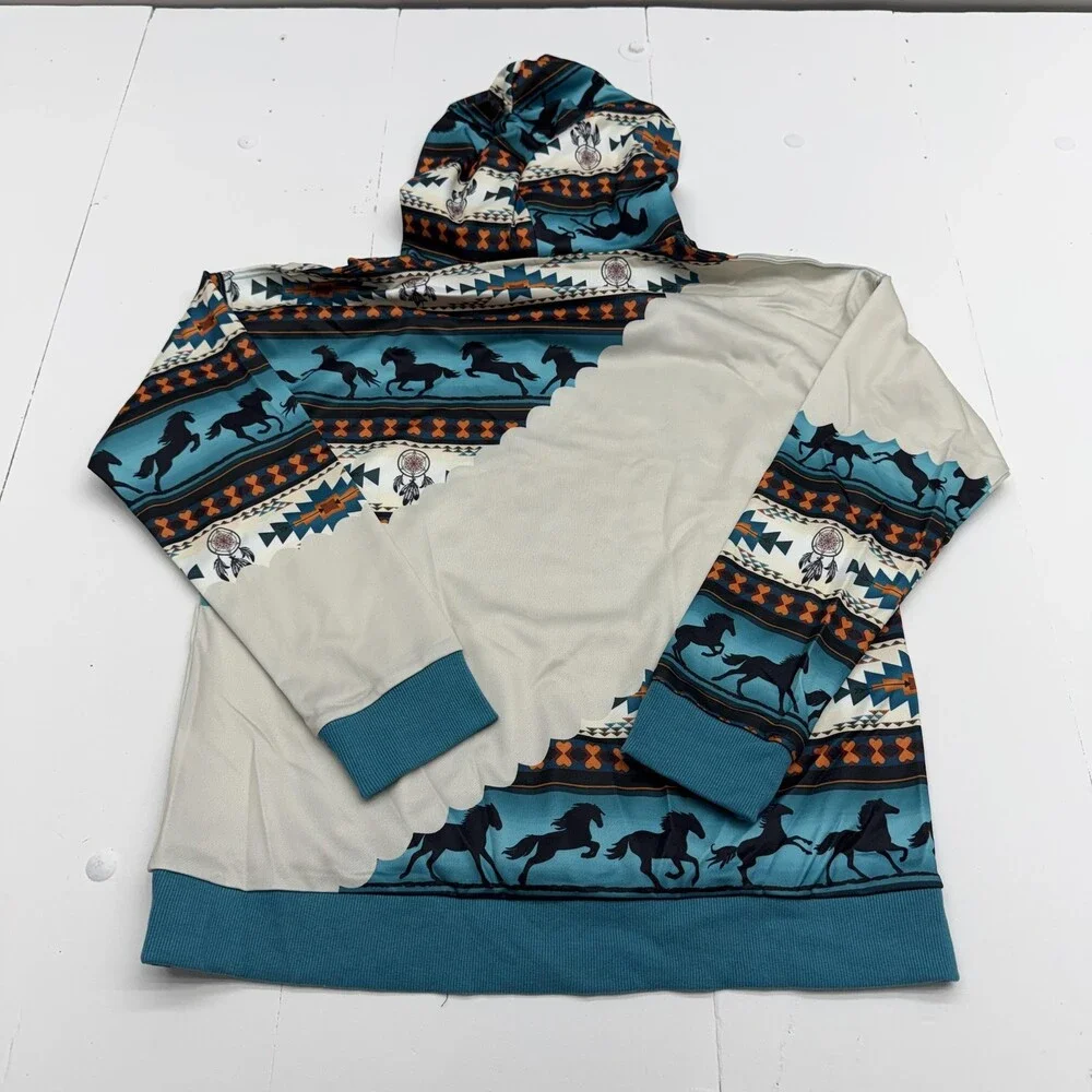 Lanaoree Hoodie Sweatshirt Womens Large Multicolor Southwestern Horse Pullover